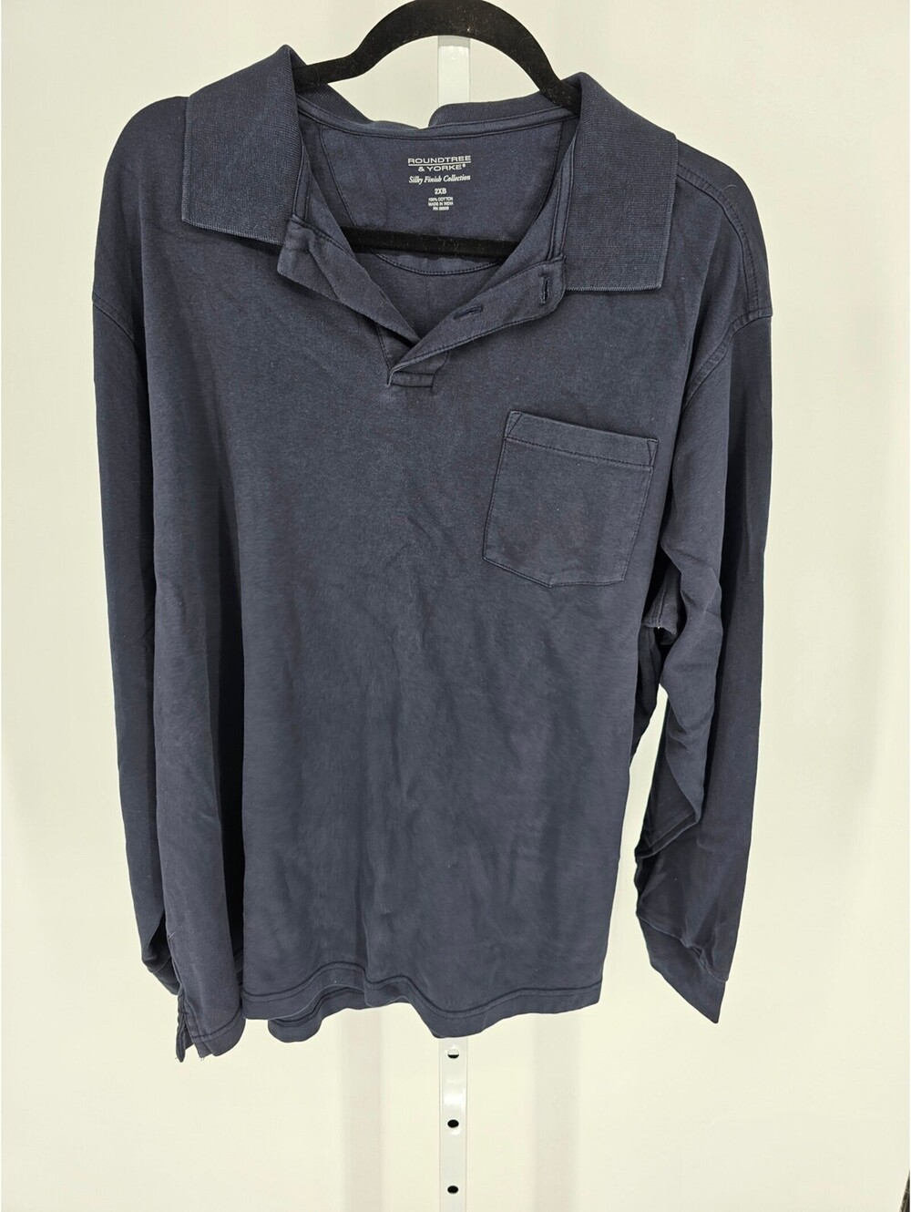 Roundtree & Yorke Mens Sz 2XB Long Sleeve Polo Shirt Silky Finish Navy Blue